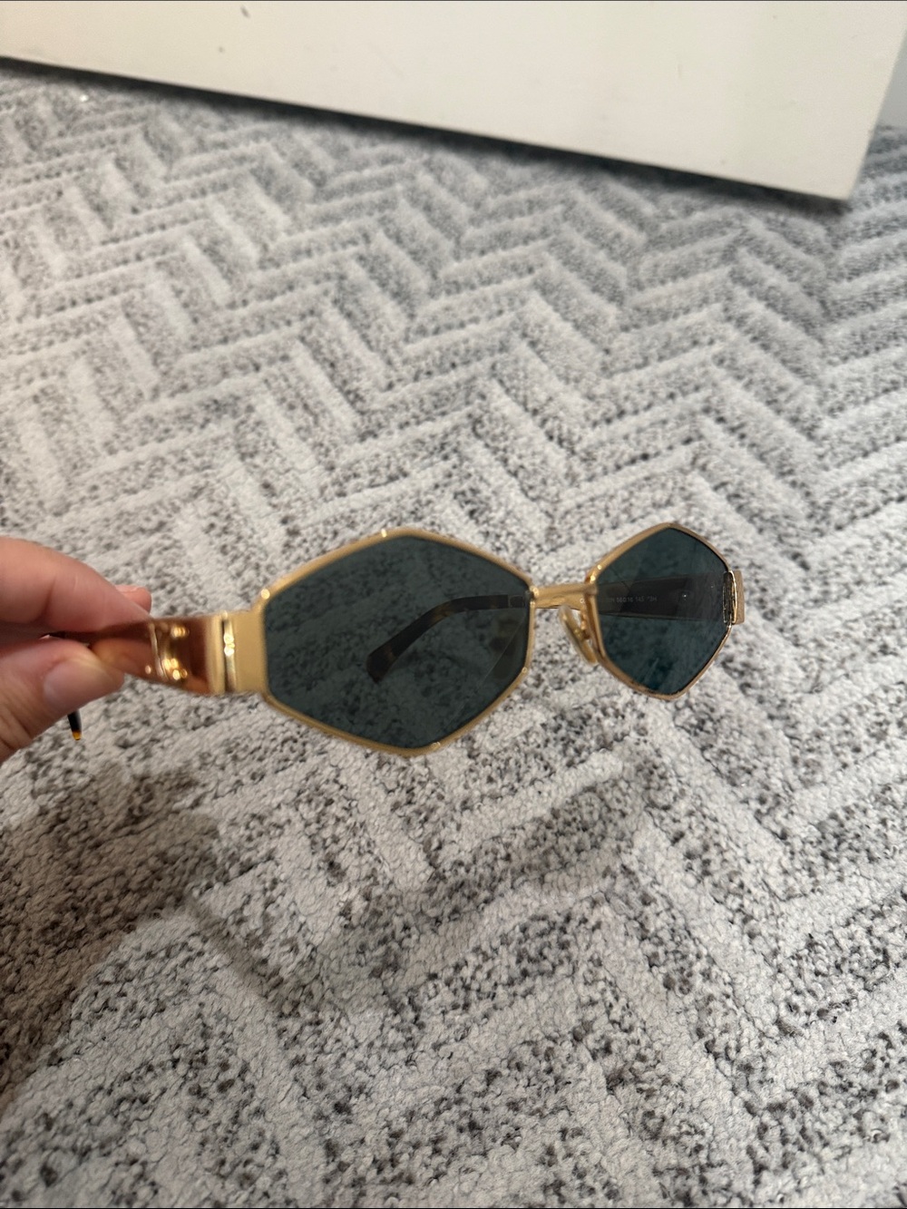 Celine Gold Geometric Sunglasses with Dark Green Lenses